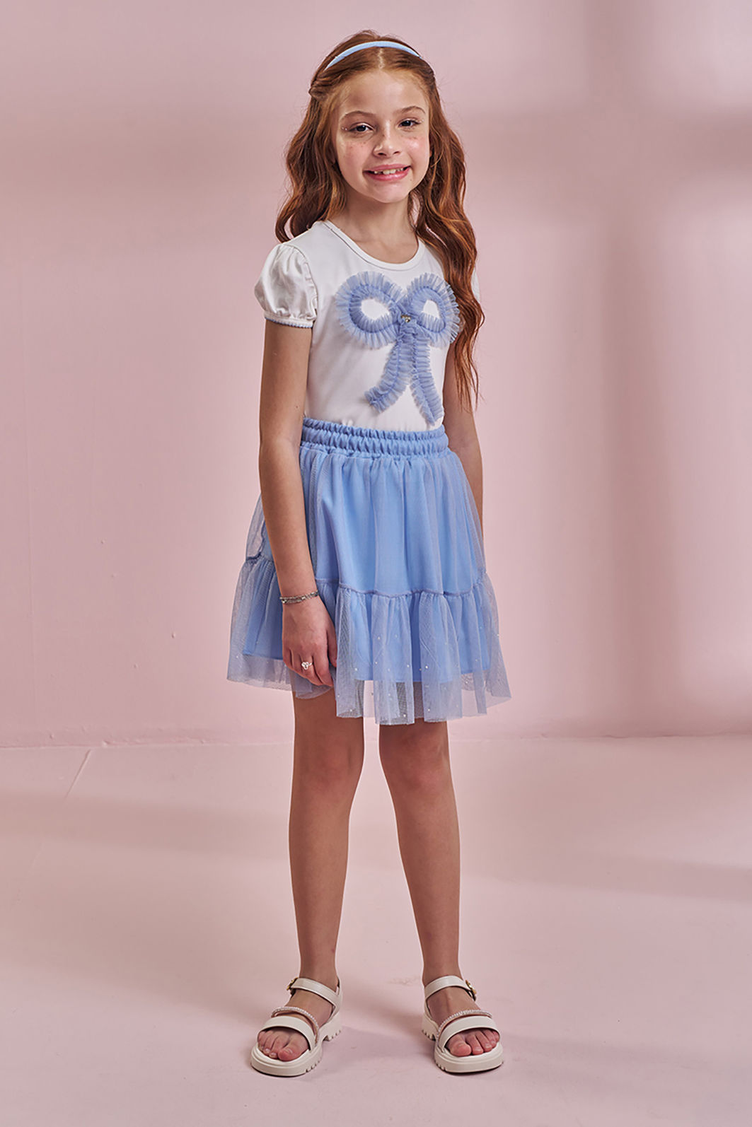 Conjunto de blusa em cotton e saia em tule com elastano (com shorts embutido) 96787 Kukiê Infantil Menina Conjunto de blusa em cotton e saia em tule com elastano (com shorts embutido) 96787 Kukiê Infantil Menina