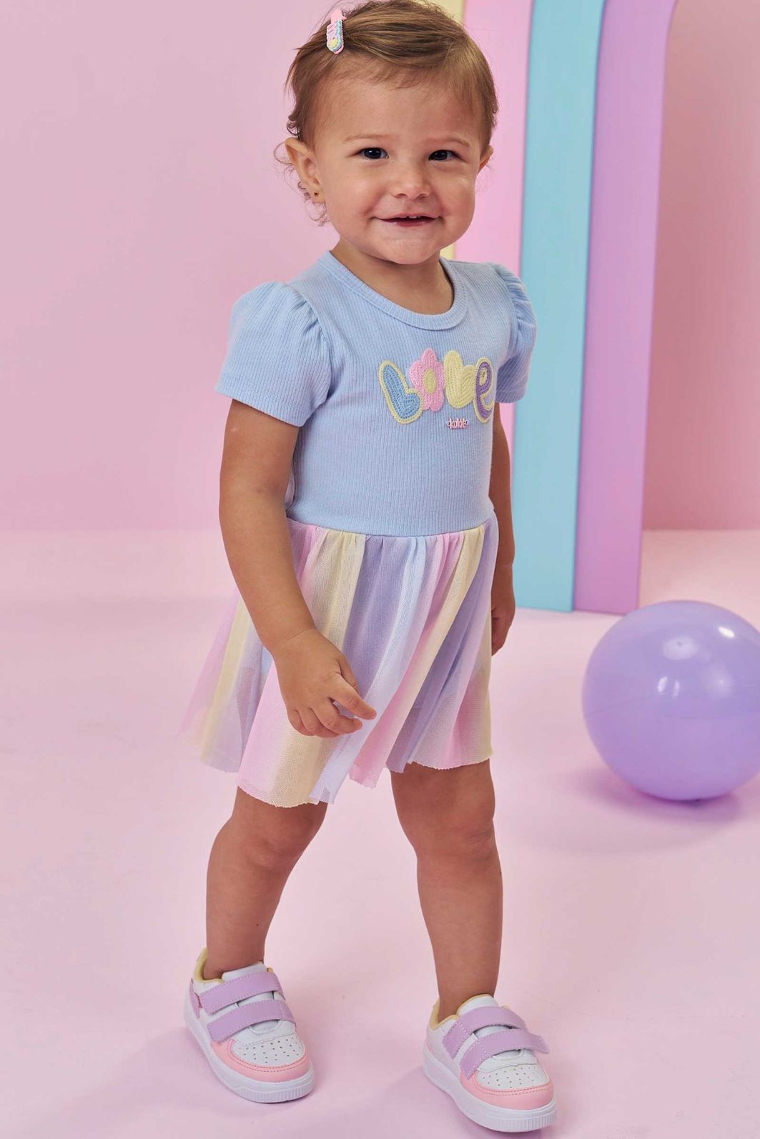 Vestbody em canelado e tule com elastano 98061 Kukiê Bebê Menina Vestbody em canelado e tule com elastano 98061 Kukiê Bebê Menina