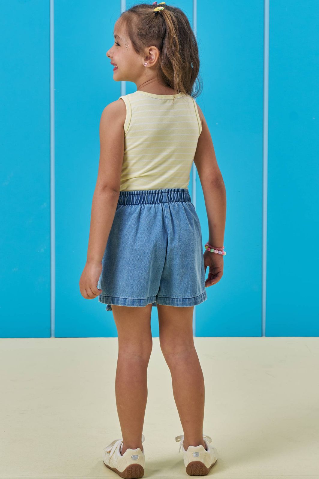 Conjunto de regata em cotton fio tinto e short saia em jeans 95346 Kukiê Infantil Menina Conjunto de regata em cotton fio tinto e short saia em jeans 95346 Kukiê Infantil Menina