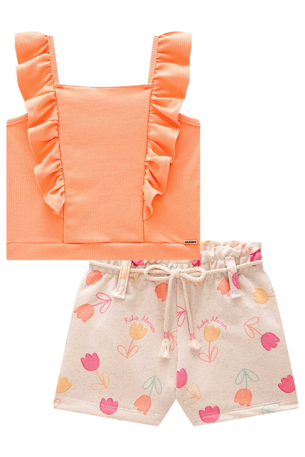 Conjunto de blusa em canelado e shorts em moletom linho 97997 Kukiê Infantil Menina Conjunto de blusa em canelado e shorts em moletom linho 97997 Kukiê Infantil Menina