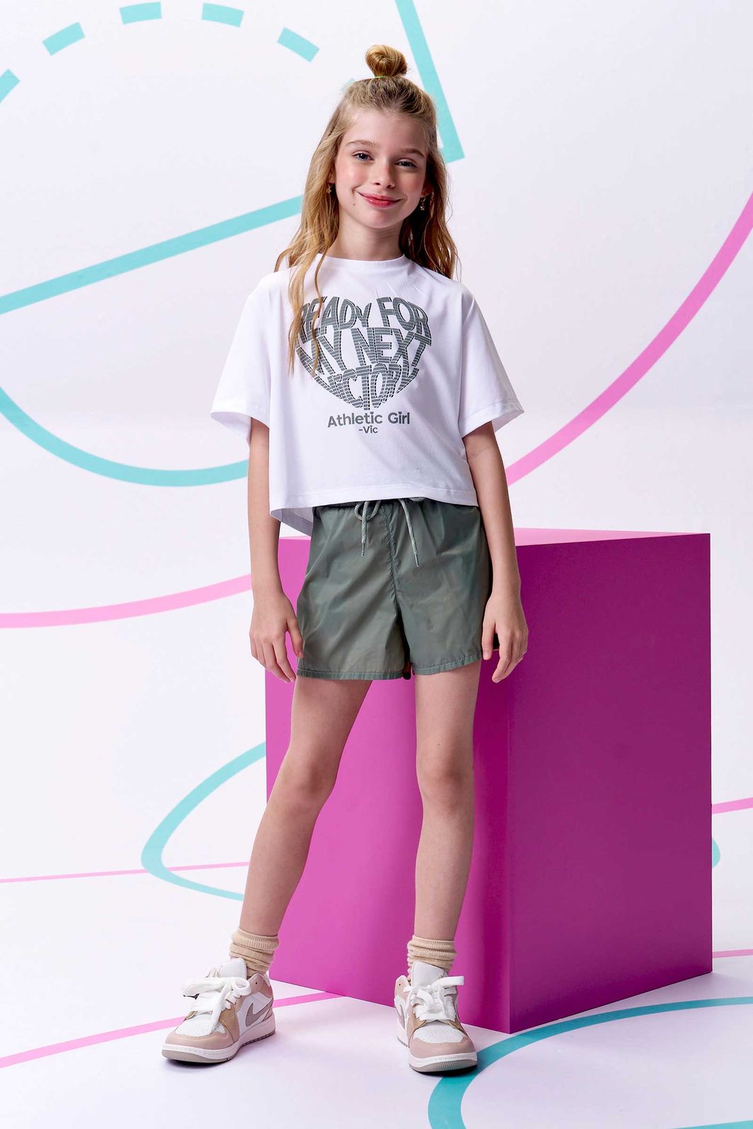 Conjunto de blusa em malha yuki e shorts em air tech 96529 Vic Teen Menina