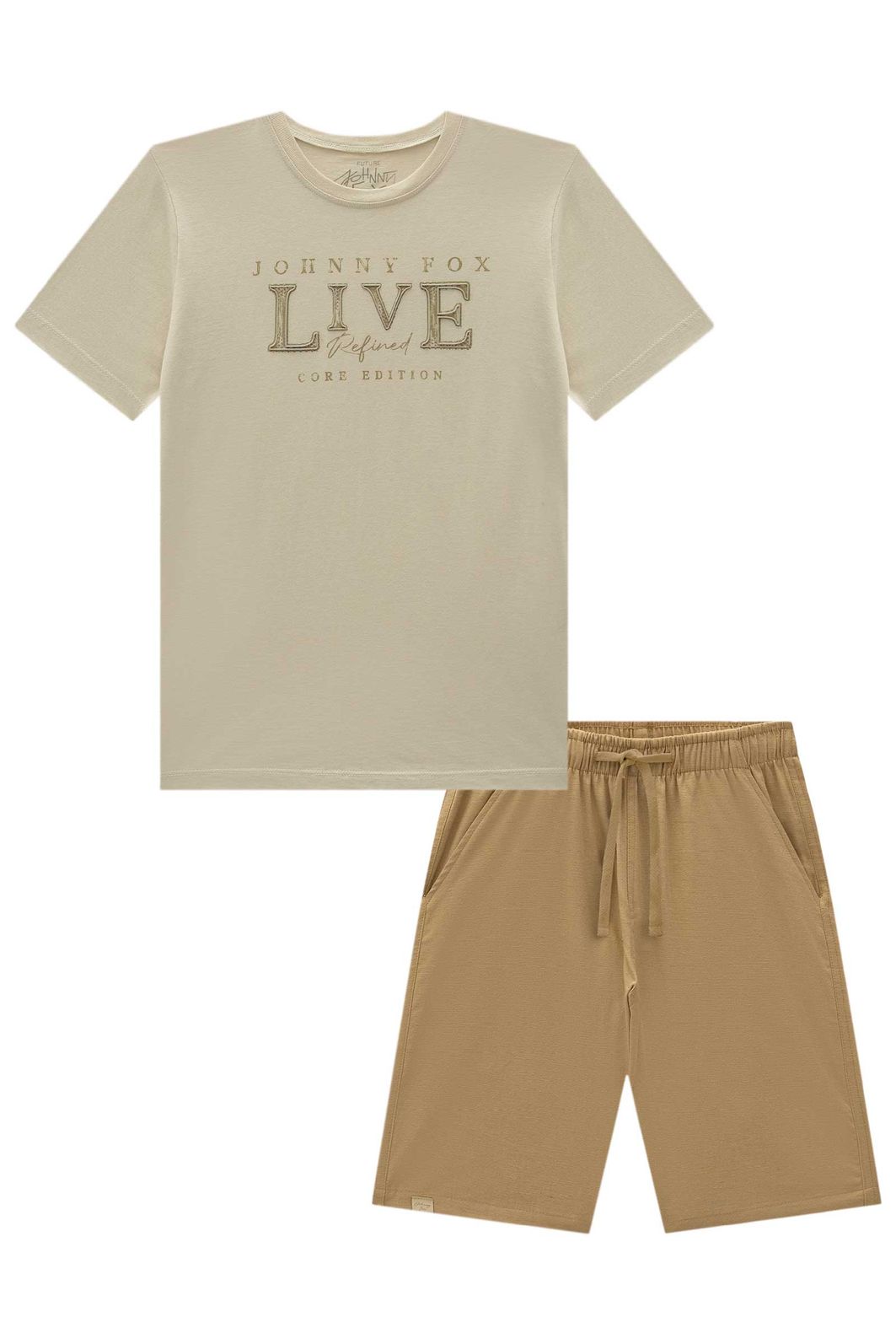 Conjunto de camiseta em meia malha e bermuda em sarja strech com elastano 93017 Johnny Fox Teen Menino Conjunto de camiseta em meia malha e bermuda em sarja strech com elastano 93017 Johnny Fox Teen Menino