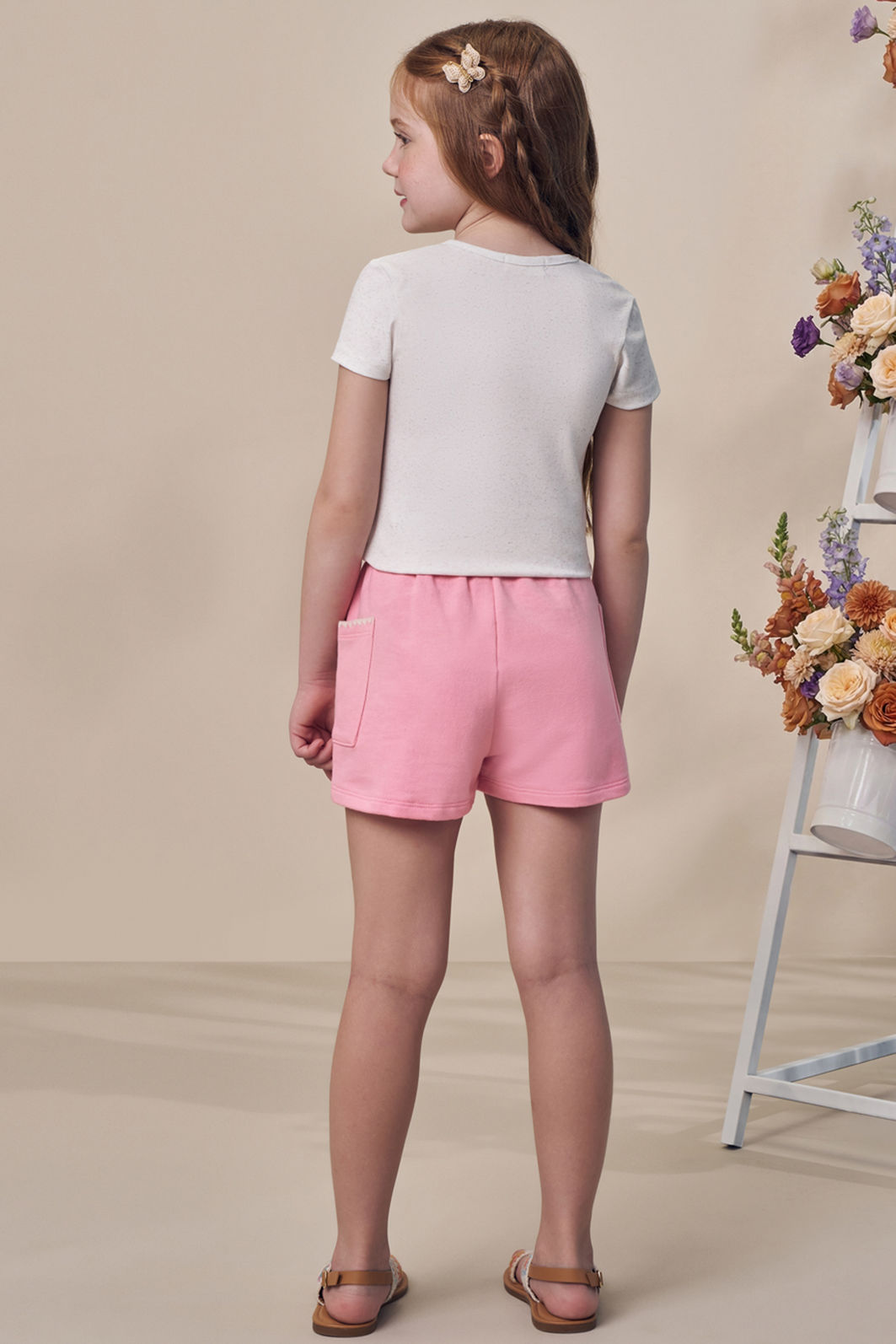 Conjunto de blusa em malha power e shorts em moletom sem pelúcia 98557 Infanti Infantil Menina