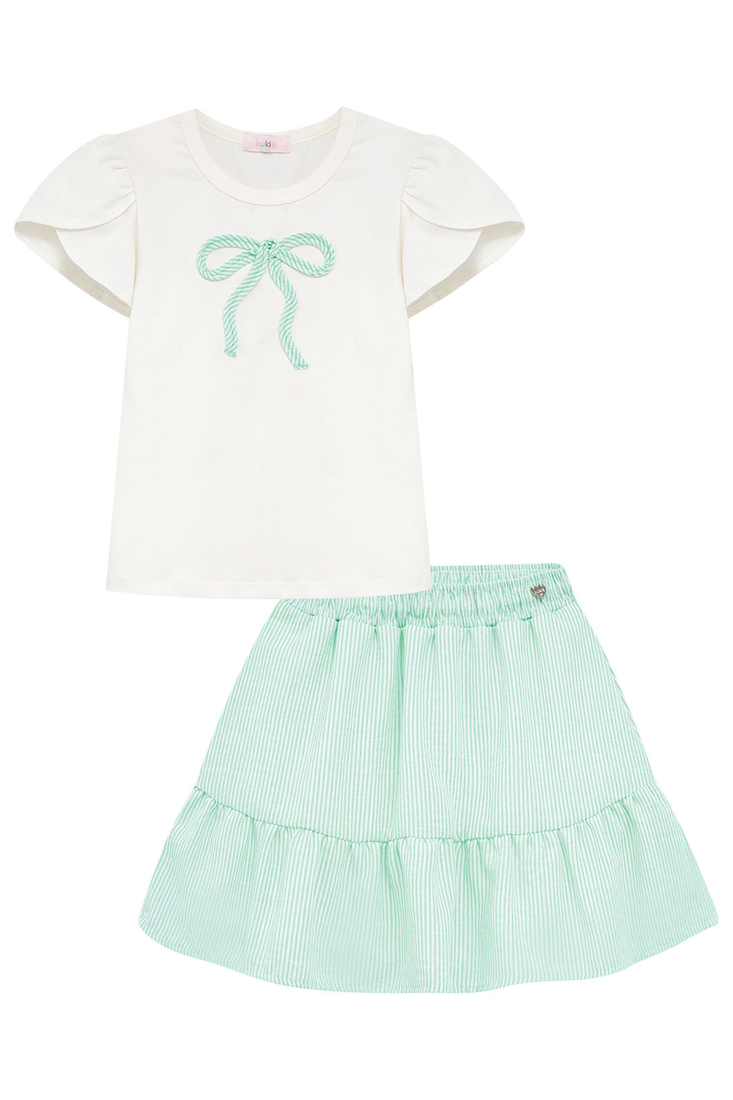 Conjunto de blusa em cotton e saia em tricoline listrado 96431 Kukiê Infantil Menina Conjunto de blusa em cotton e saia em tricoline listrado 96431 Kukiê Infantil Menina