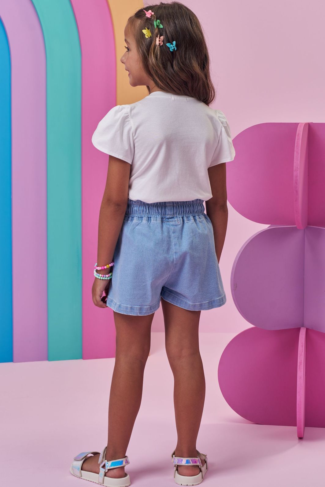 Shorts em jeans com elastano 98449 Kukiê Infantil Menina