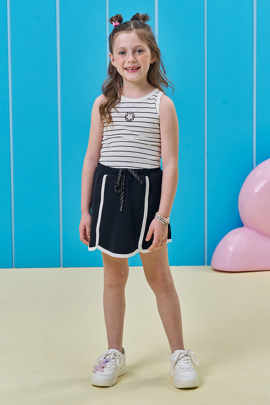 Conjunto de blusa em cotton fio tinto e short saia em moletom sem pelúcia 95316 Kukiê Infantil Menina Conjunto de blusa em cotton fio tinto e short saia em moletom sem pelúcia 95316 Kukiê Infantil Menina