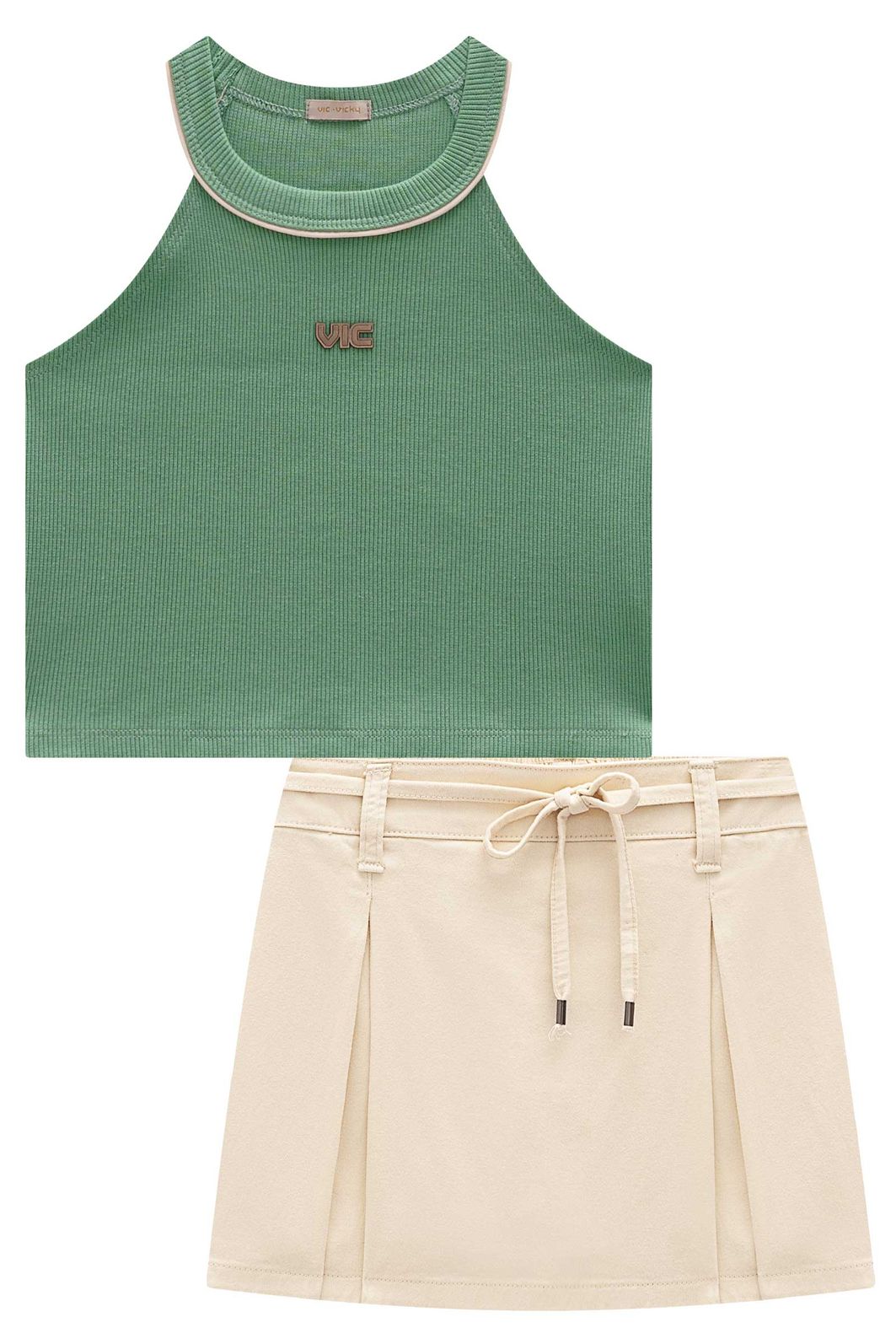 Conjunto de regata em canelado liz e short saia em sarja com elastano 94953 Vic Teen Menina Conjunto de regata em canelado liz e short saia em sarja com elastano 94953 Vic Teen Menina