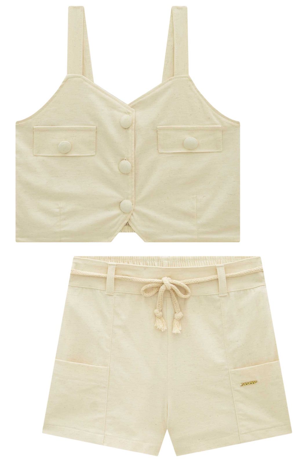 Conjunto de regata e shorts em linho com elastano 94417 Vic Teen Menina Conjunto de regata e shorts em linho com elastano 94417 Vic Teen Menina