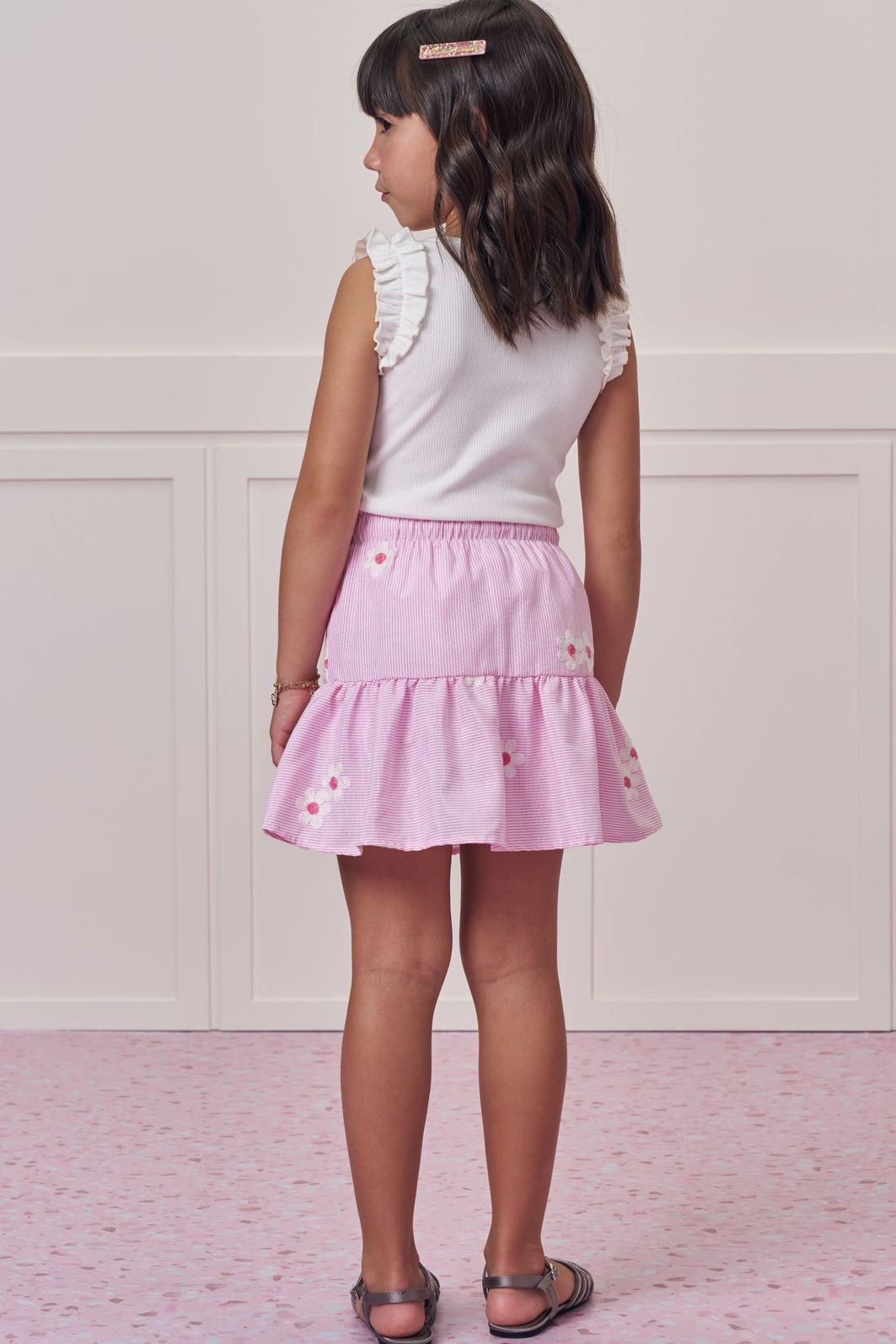 Conjunto de regata em canelado liz com saia em tricoline bordado. Com shorts embutido 98824 Infanti Infantil Menina Conjunto de regata em canelado liz com saia em tricoline bordado. Com shorts embutido 98824 Infanti Infantil Menina
