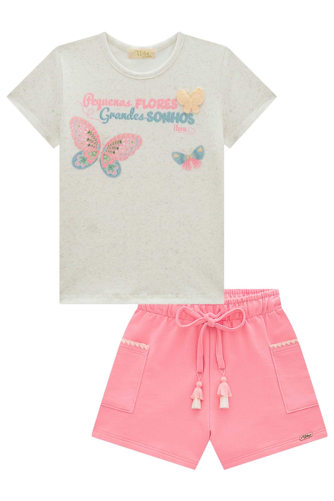 Conjunto de blusa em malha power e shorts em moletom sem pelúcia 98557 Infanti Infantil Menina