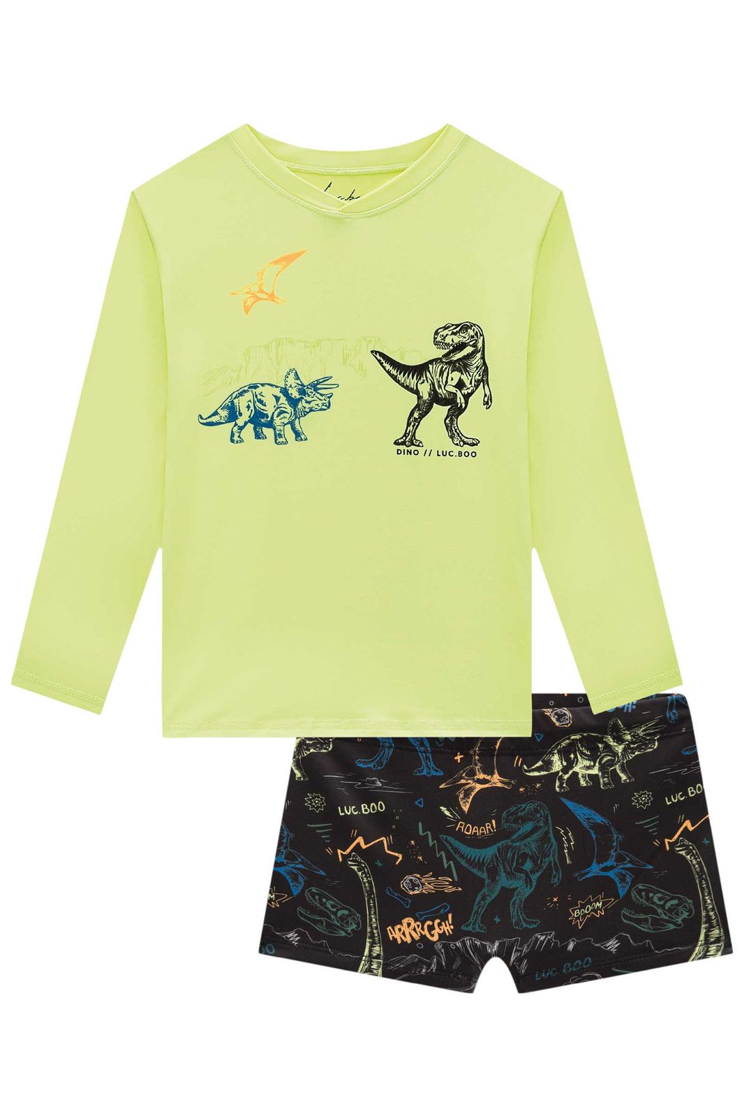 Conjunto de camiseta e sunga em malha UV dry com preoteção UV 50+ 92474 LucBoo Infantil Menino Conjunto de camiseta e sunga em malha UV dry com preoteção UV 50+ 92474 LucBoo Infantil Menino