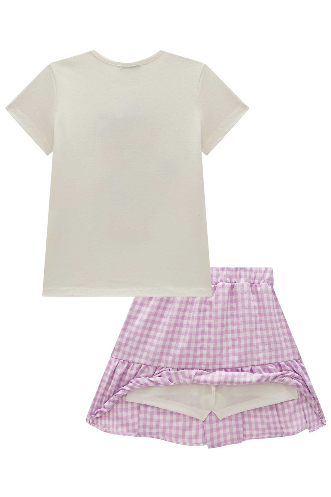Conjunto de blusa em cotton com saia em tricoline vichy 
(com shorts embutido) 99215 Infanti Infantil Menina