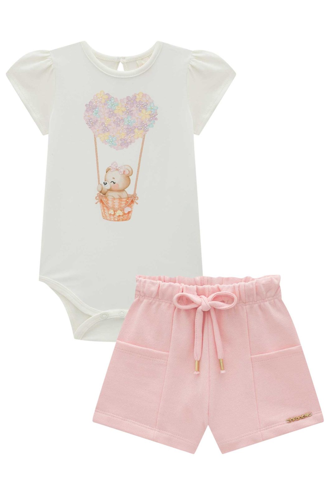 Conjunto de body em cotton com shorts em moletom sem pelúcia 94194 Infanti Bebê Menina Conjunto de body em cotton com shorts em moletom sem pelúcia 94194 Infanti Bebê Menina