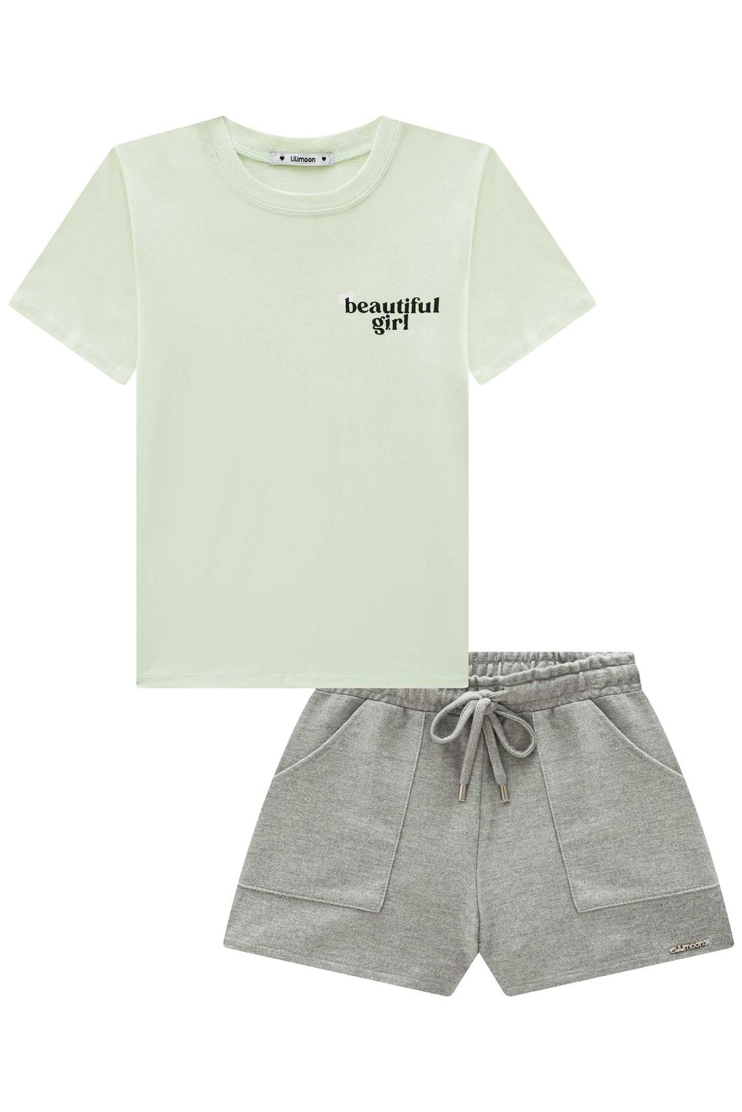 Conjunto de camiseta over em meia malha e shorts em moletom sem pelúcia 95803 Lilimoon Teen Menina Conjunto de camiseta over em meia malha e shorts em moletom sem pelúcia 95803 Lilimoon Teen Menina