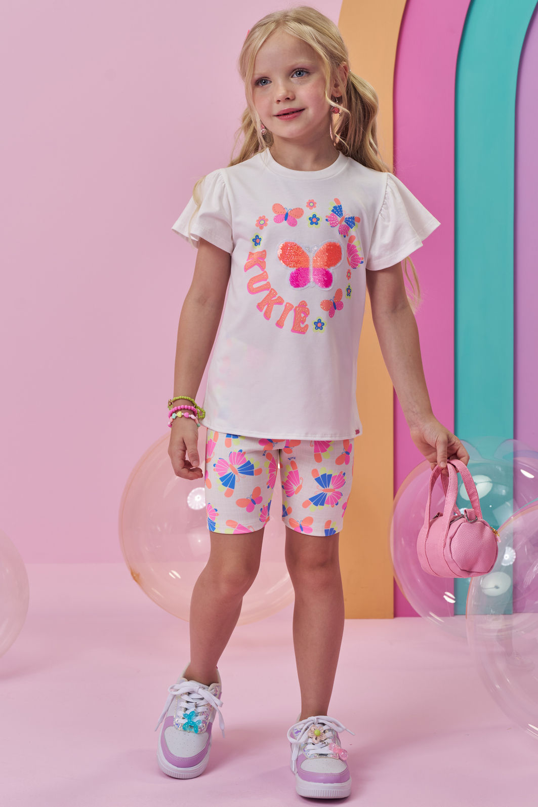 Conjunto de blusa em meia malha e bermuda biker em fly tech 98453 Kukiê Infantil Menina Conjunto de blusa em meia malha e bermuda biker em fly tech 98453 Kukiê Infantil Menina