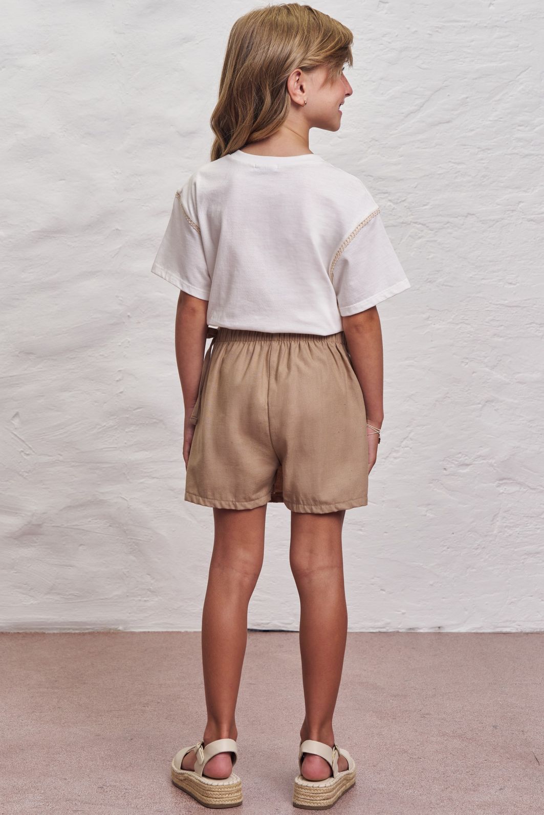 Conjunto de blusa em meia malha e short saia em linho santorine com elastano 98822 Infanti Infantil Menina