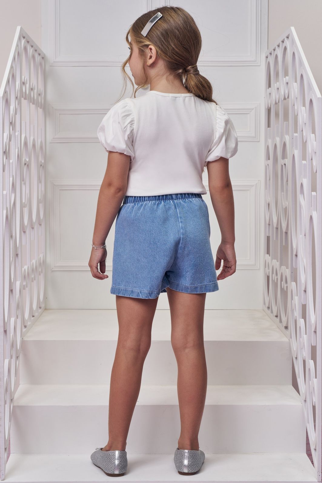 Blusa em cotton e tricoline e short saia em jeans 98795 Infanti Infantil Menina Blusa em cotton e tricoline e short saia em jeans 98795 Infanti Infantil Menina
