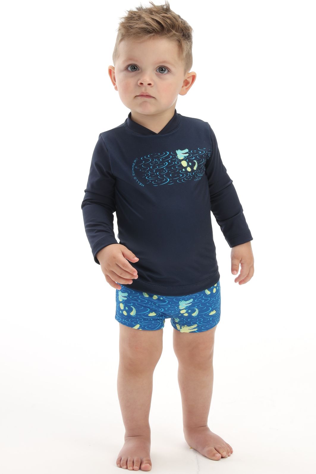 Conjunto de camiseta e sunga em malha UV dry com proteção UV 50+ 92883 LucBoo Bebê Menino Conjunto de camiseta e sunga em malha UV dry com proteção UV 50+ 92883 LucBoo Bebê Menino