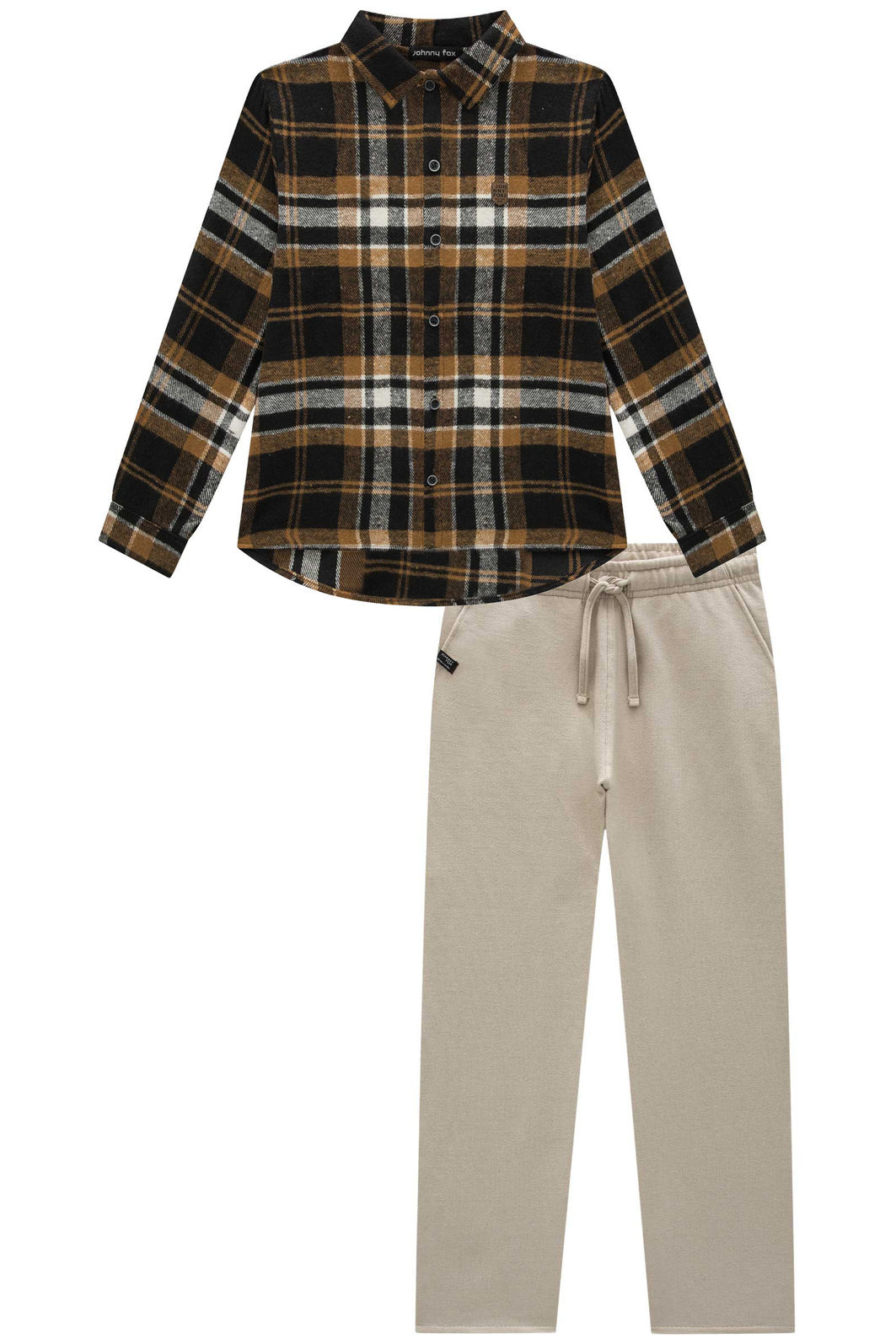 Camisa em flanela xadrez e calça skinny em moletwill com elastano 94290 Johnny Fox Teen Menino Camisa em flanela xadrez e calça skinny em moletwill com elastano 94290 Johnny Fox Teen Menino