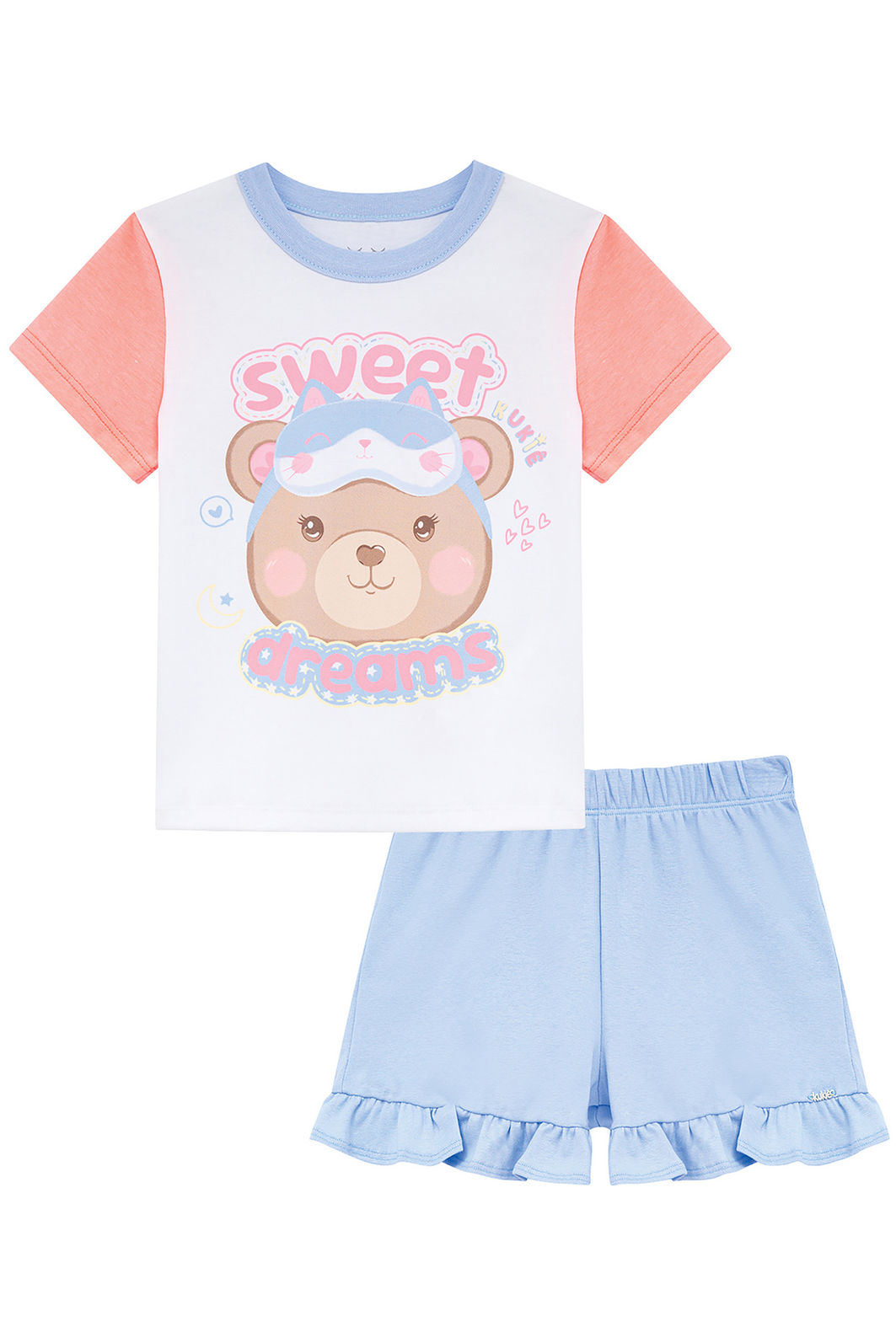 Conjunto de pijama de blusa e shorts em meia malha 94315 Kukiê Infantil Menina Conjunto de pijama de blusa e shorts em meia malha 94315 Kukiê Infantil Menina