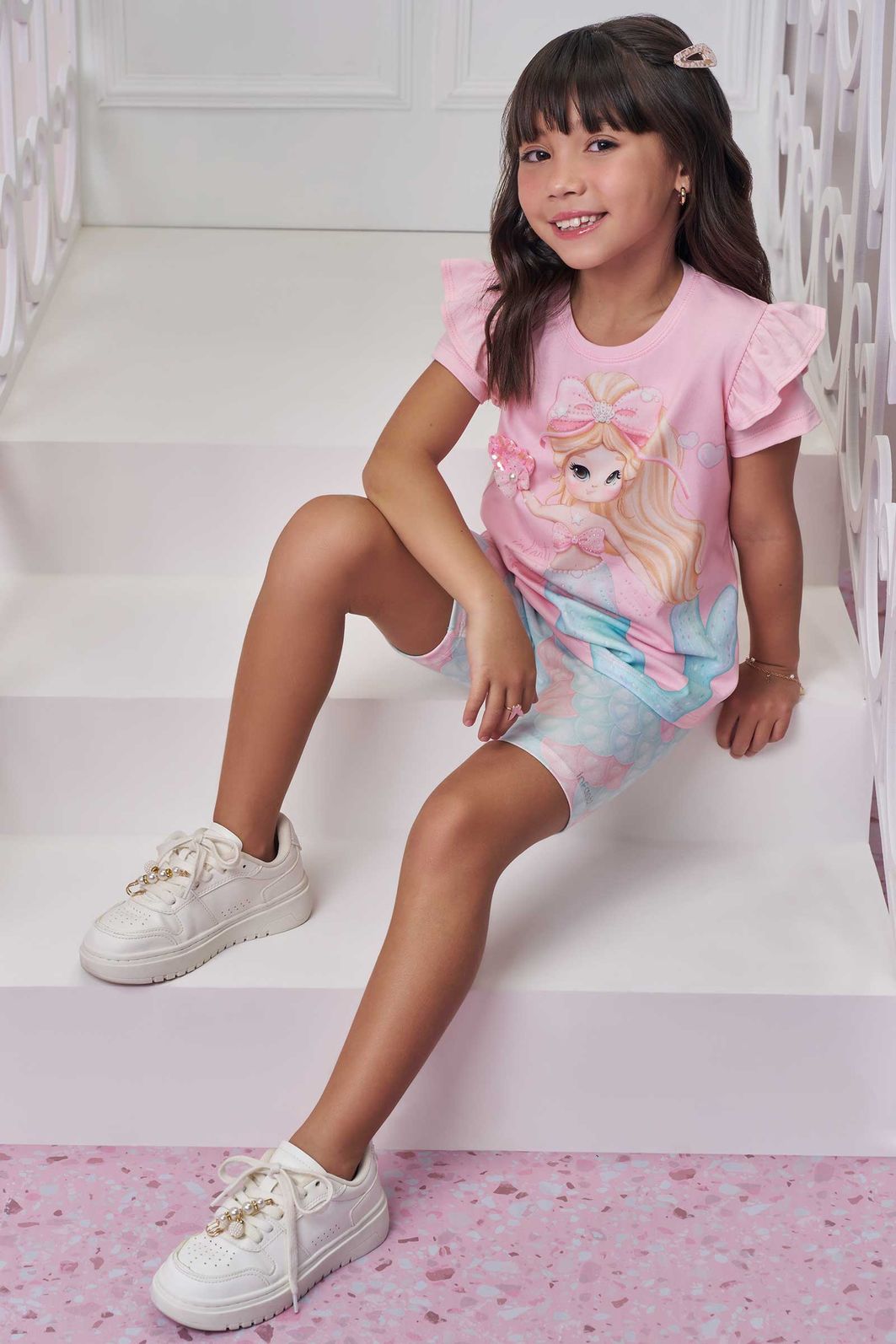 Conjunto de blusa em meia malha e bermuda biker em malha power 98700 Infanti Infantil Menina Conjunto de blusa em meia malha e bermuda biker em malha power 98700 Infanti Infantil Menina