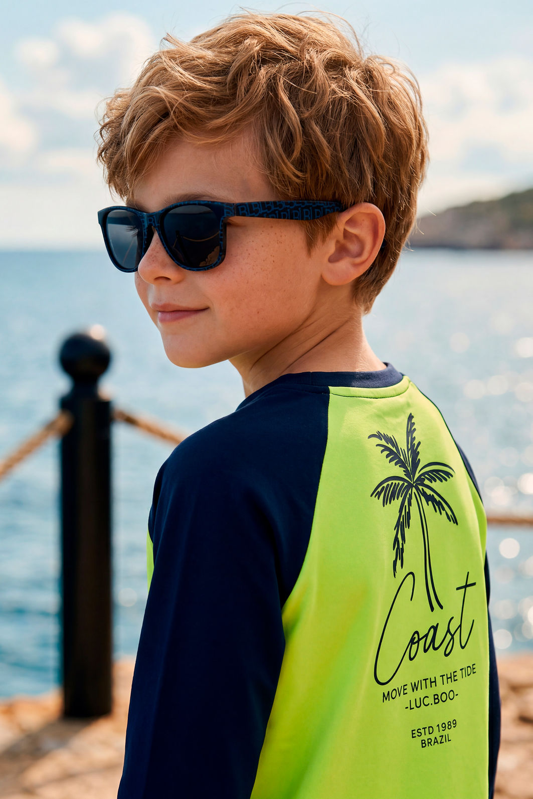 Conjunto de camiseta e sunga em malha UV dry com proteção UV50+ 24729 LucBoo Infantil Menino Conjunto de camiseta e sunga em malha UV dry com proteção UV50+ 24729 LucBoo Infantil Menino