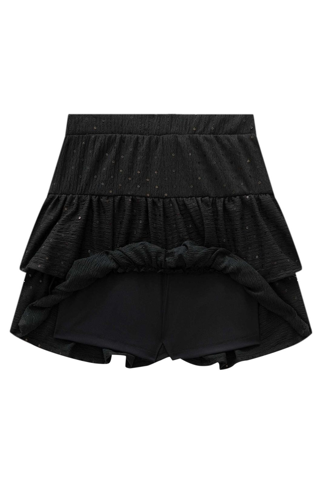 Saia ruffle em anarruga bordada paetê com shorts embutido 98166 Lilimoon Teen Menina