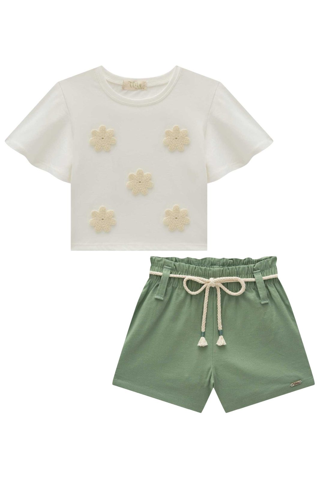 Conjunto de blusa em meia malha e shorts em linho com elastano 97539 Infanti Infantil Menina