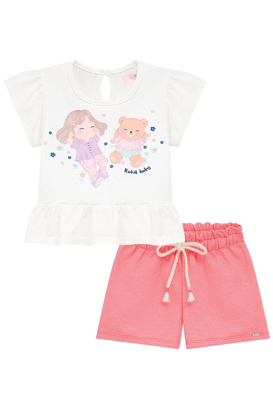 Conjunto de bata em meia malha e shorts em moletom 95228 Kukiê Infantil Menina Conjunto de bata em meia malha e shorts em moletom 95228 Kukiê Infantil Menina