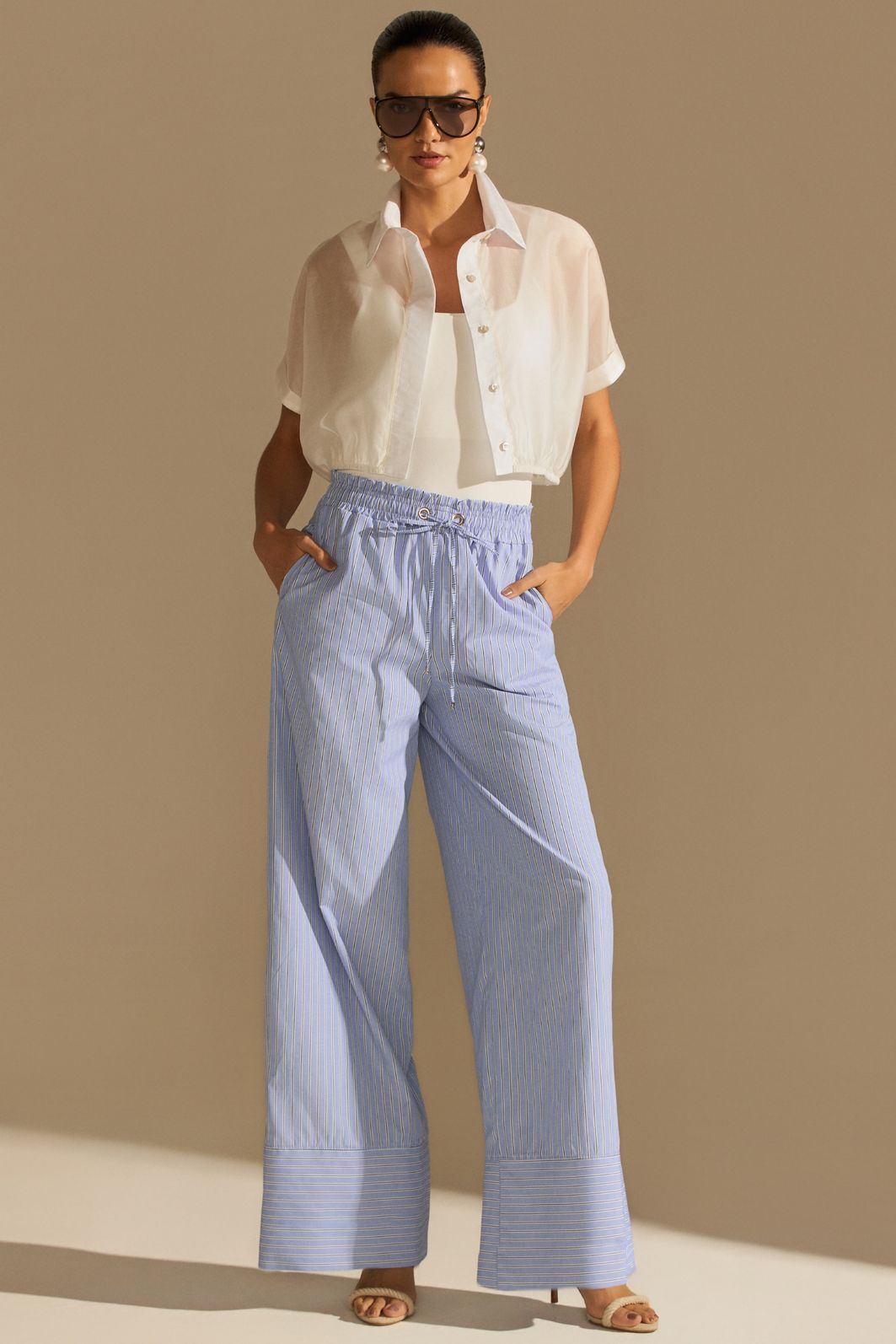 Calça pantalona em tricoline de algodão listrado 94725 Linzzi Calça pantalona em tricoline de algodão listrado 94725 Linzzi