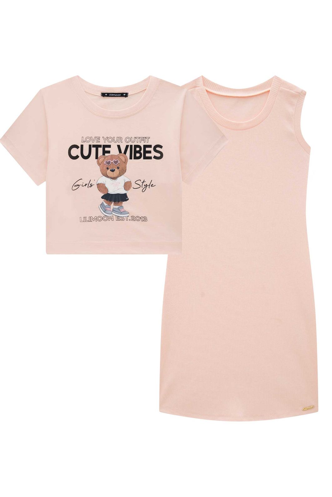 Vestido em canelado liz e blusa de sobreposição em meia malha 94618 Lilimoon Teen Menina Vestido em canelado liz e blusa de sobreposição em meia malha 94618 Lilimoon Teen Menina