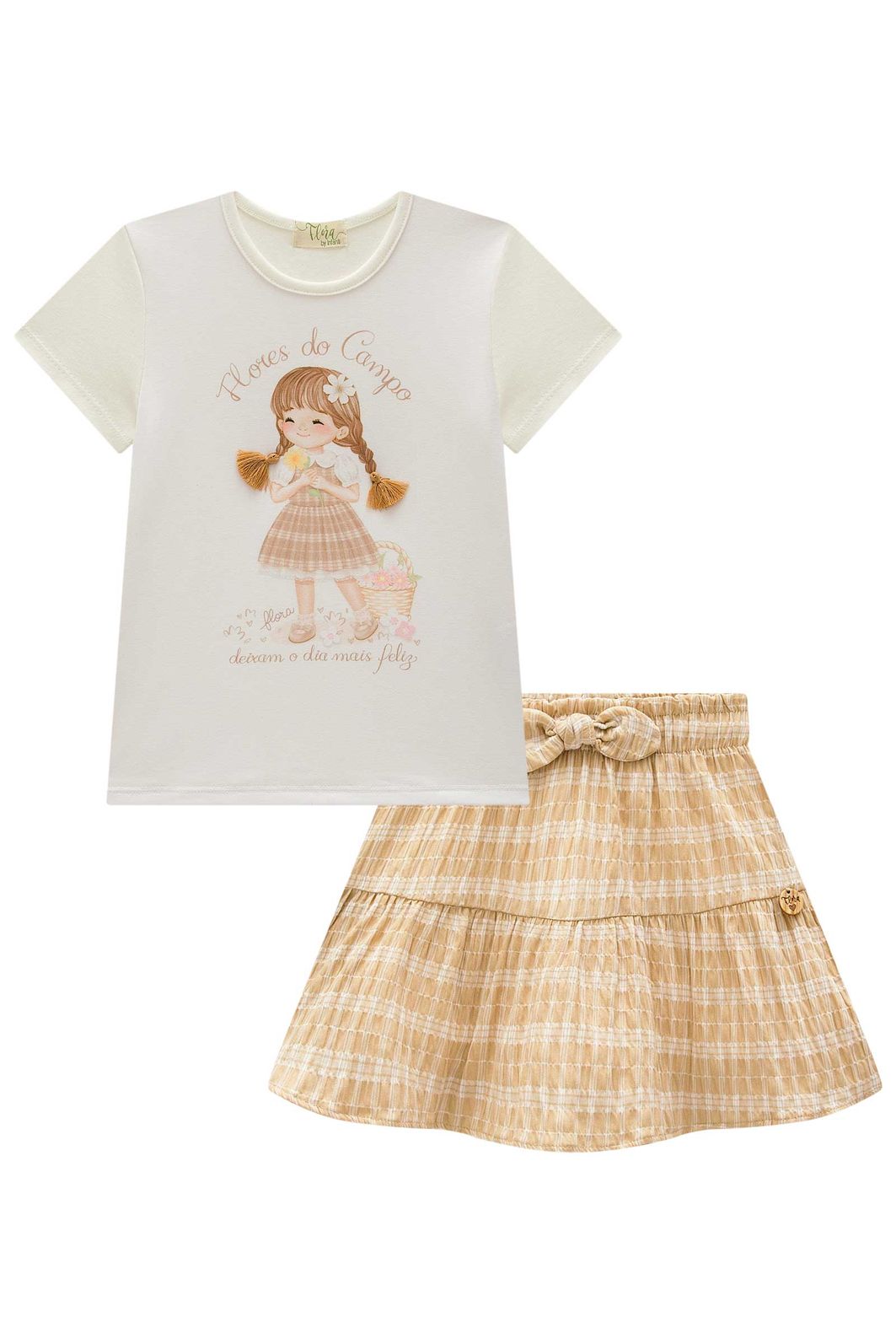 Conjunto de blusa em cotton com saia em malha texturizada. Com shorts embutido 99149 Infanti Infantil Menina Conjunto de blusa em cotton com saia em malha texturizada. Com shorts embutido 99149 Infanti Infantil Menina