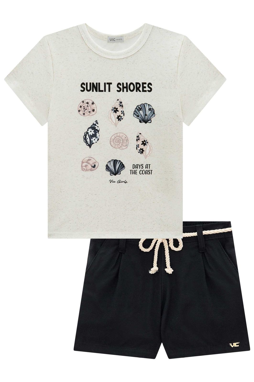 Conjunto de blusa em malha power e shorts em linho com elastano 99092 Vic Teen Menina