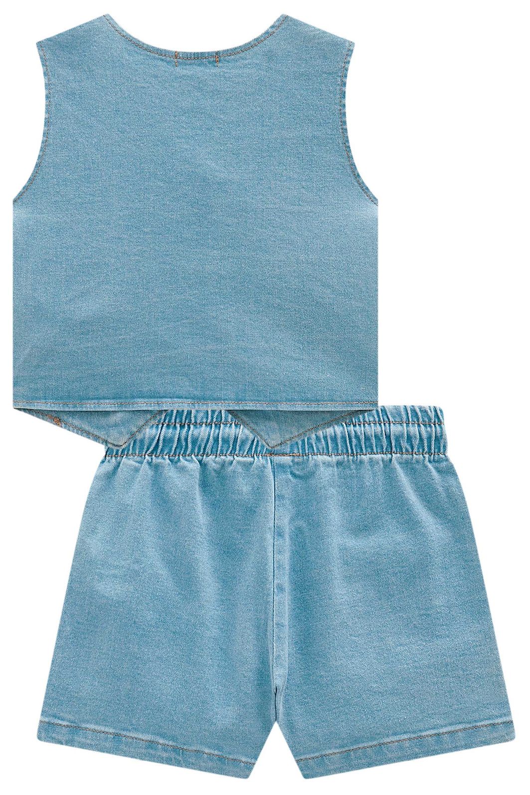 Conjunto de colete e shorts em jeans com elastano 93234 Infanti Infantil Menina Conjunto de colete e shorts em jeans com elastano 93234 Infanti Infantil Menina