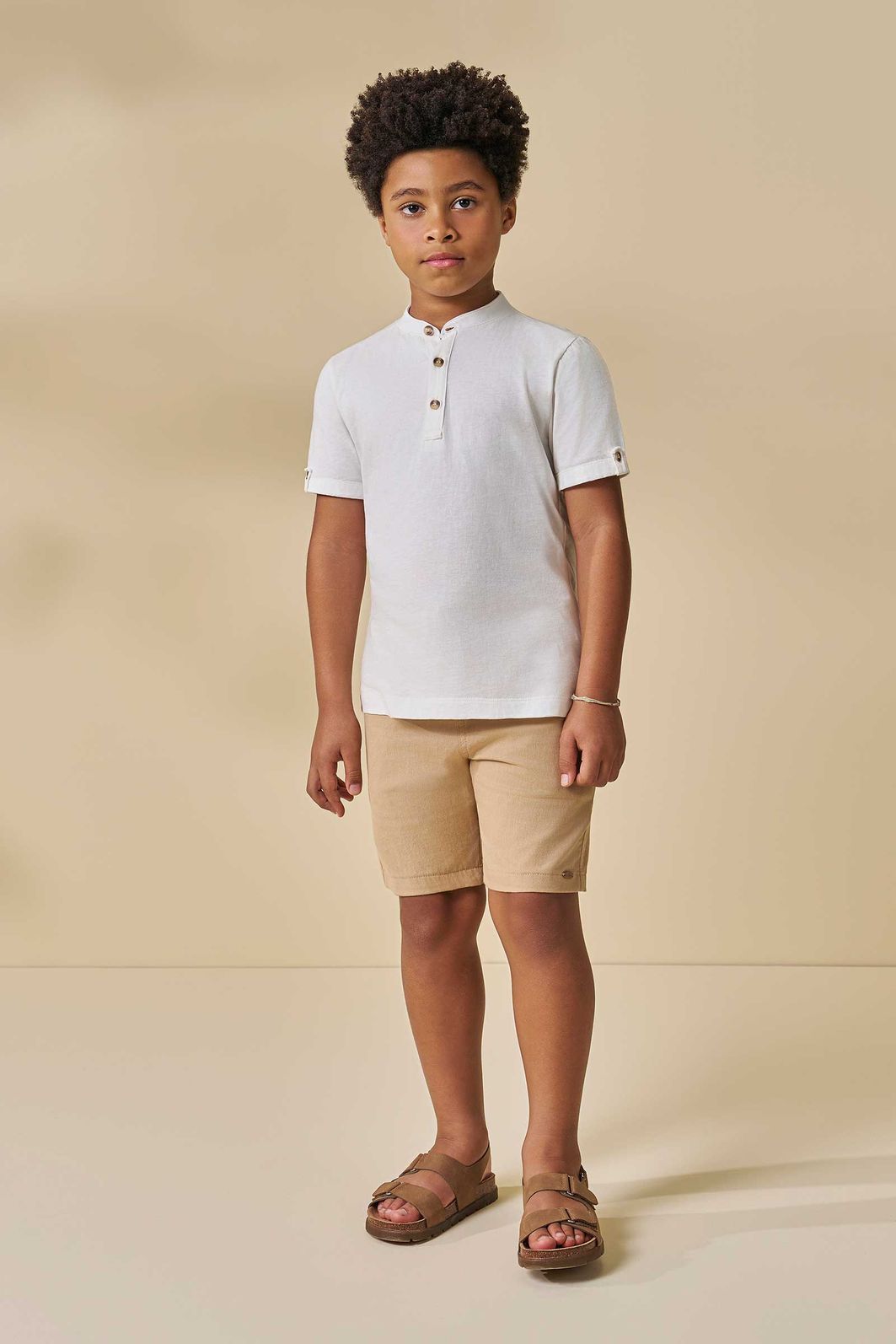 Conjunto de bata em meia malha e bermuda em sarja girassol com elastano 96609 LucBoo Infantil Menino Conjunto de bata em meia malha e bermuda em sarja girassol com elastano 96609 LucBoo Infantil Menino