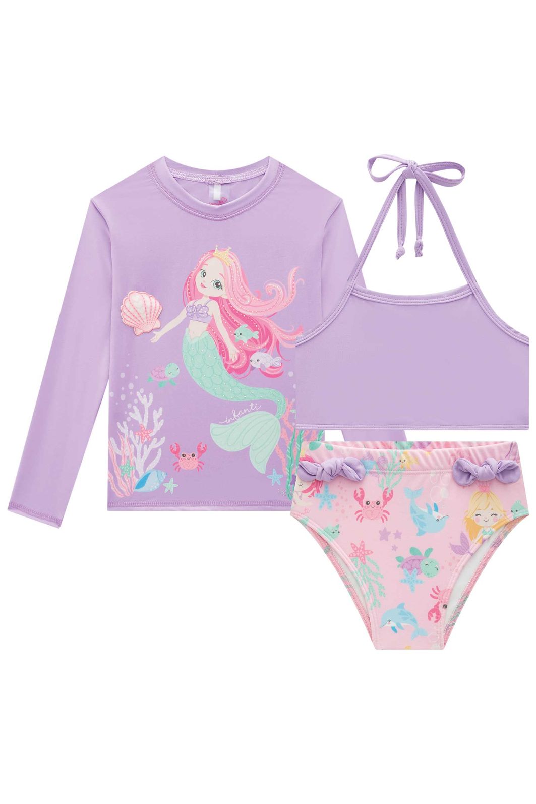 Trio de blusa e biquíni em malha UV dry com proteção UV 50+ 96616 Infanti Infantil Menina Trio de blusa e biquíni em malha UV dry com proteção UV 50+ 96616 Infanti Infantil Menina