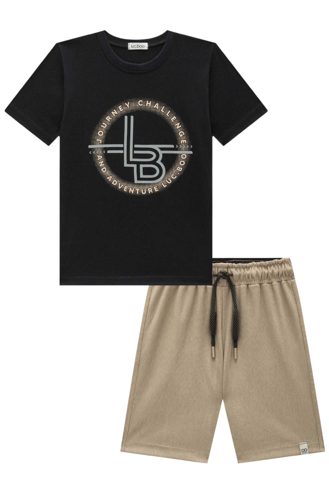 Conjunto de camiseta em meia malha e bermuda em cotton jeans com elastano 92396 LucBoo Infantil Menino Conjunto de camiseta em meia malha e bermuda em cotton jeans com elastano 92396 LucBoo Infantil Menino