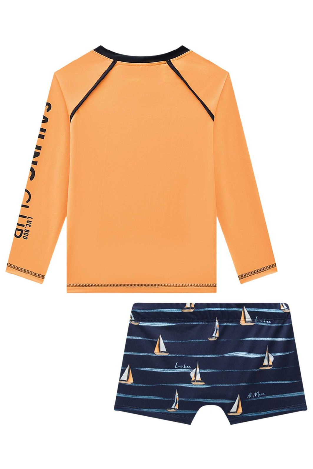 Conjunto de camiseta e sunga em malha UV dry com proteção UV50+ 96174 LucBoo Infantil Menino Conjunto de camiseta e sunga em malha UV dry com proteção UV50+ 96174 LucBoo Infantil Menino