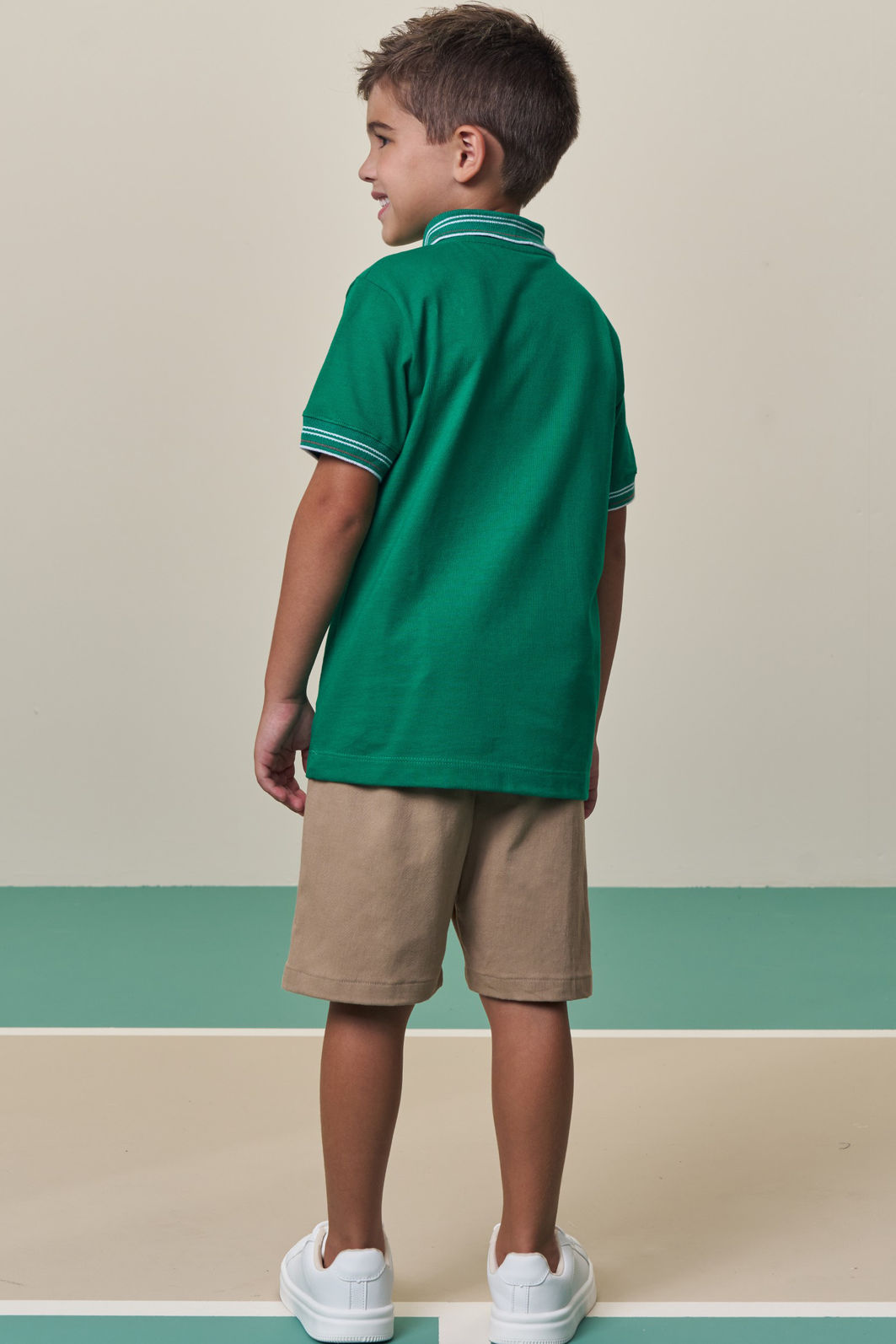 Conjunto de camisa polo em meia malha e bermuda em sarja girassol com elastano 98440 LucBoo Infantil Menino Conjunto de camisa polo em meia malha e bermuda em sarja girassol com elastano 98440 LucBoo Infantil Menino