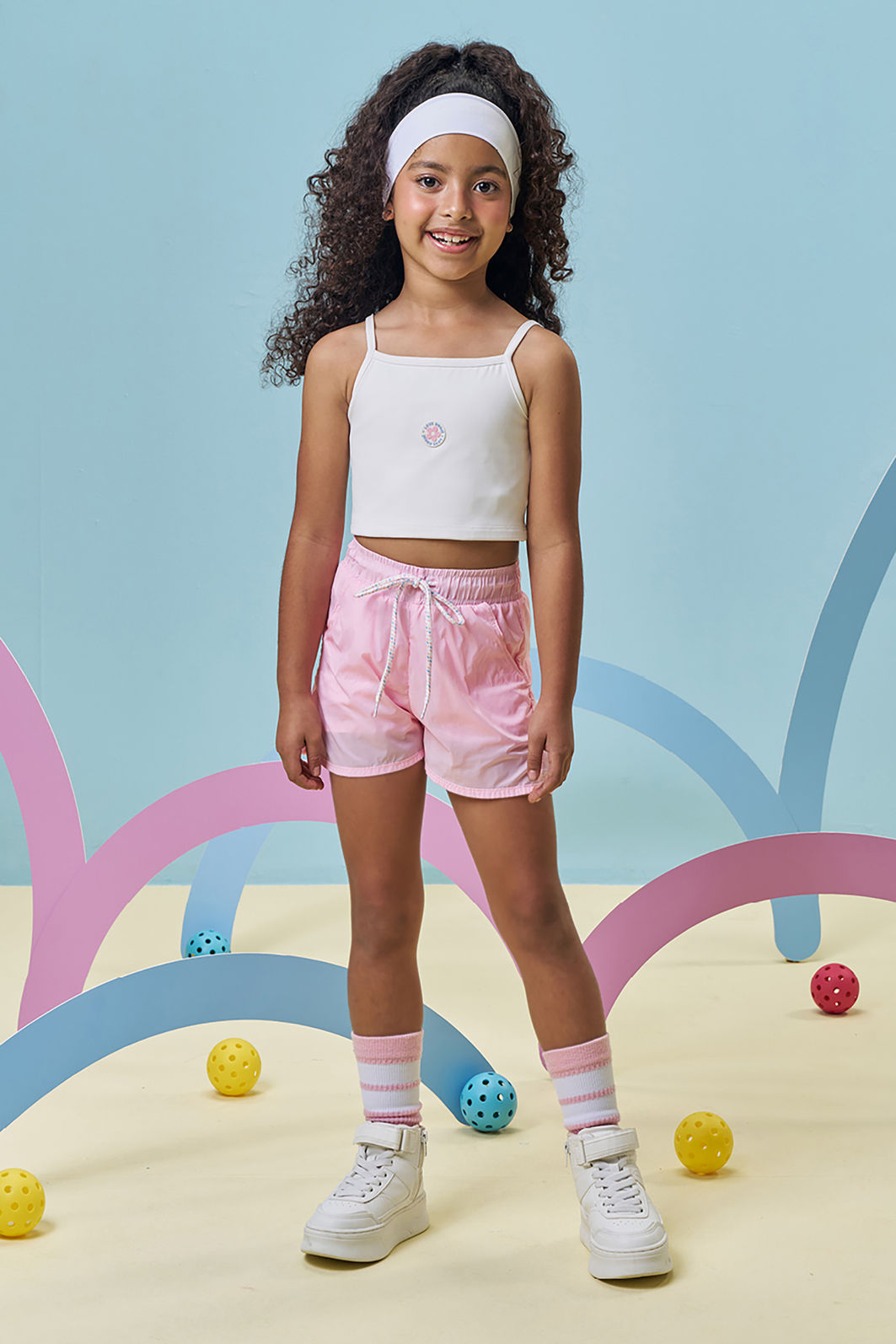 Conjunto de top cropped em poliamida e shorts em air tech 96966 Kukiê Infantil Menina