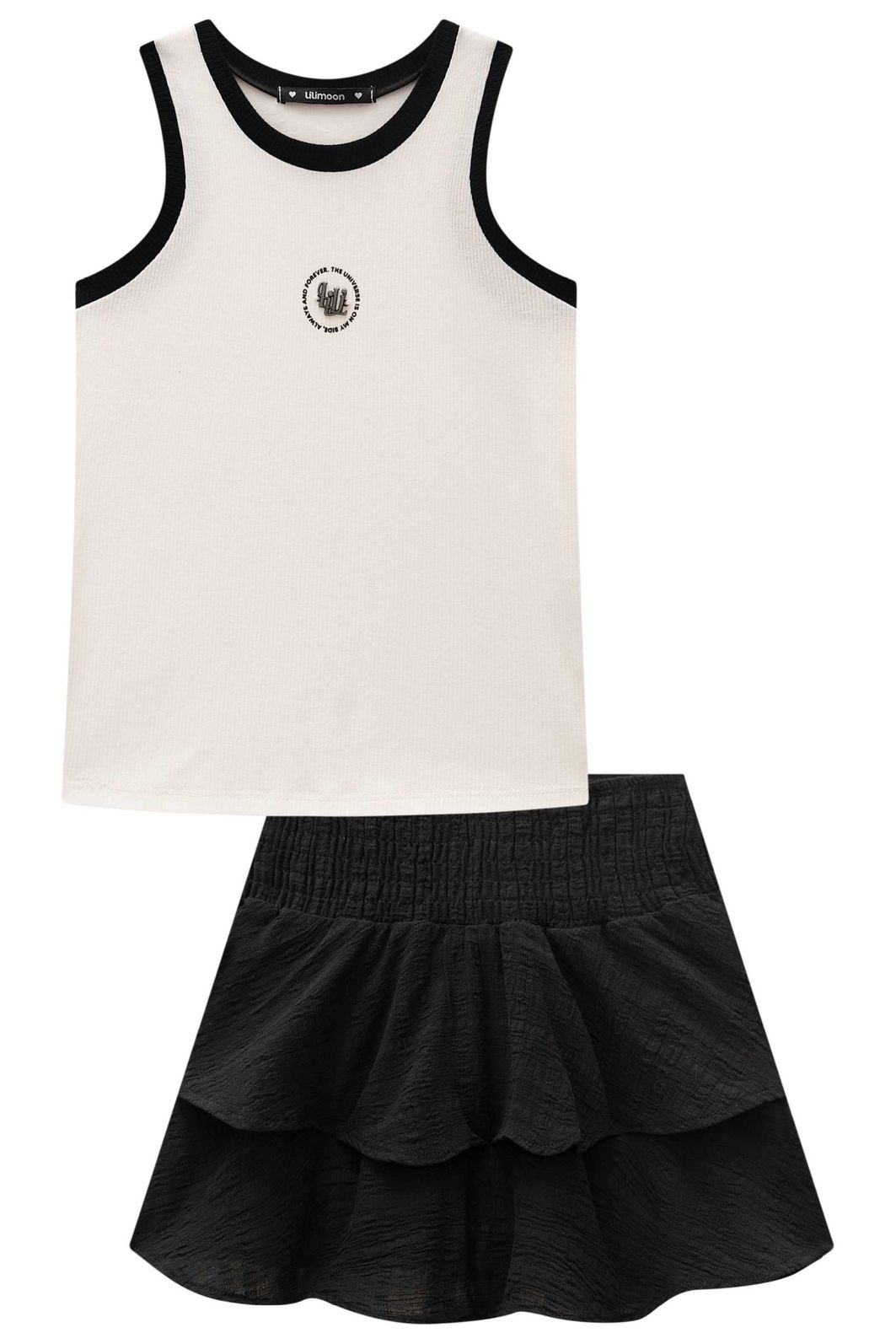 Conjunto de regata em canelado liz e saia em tecido plano aimee com shorts embutido 98623 Lilimoon Teen Menina Conjunto de regata em canelado liz e saia em tecido plano aimee com shorts embutido 98623 Lilimoon Teen Menina