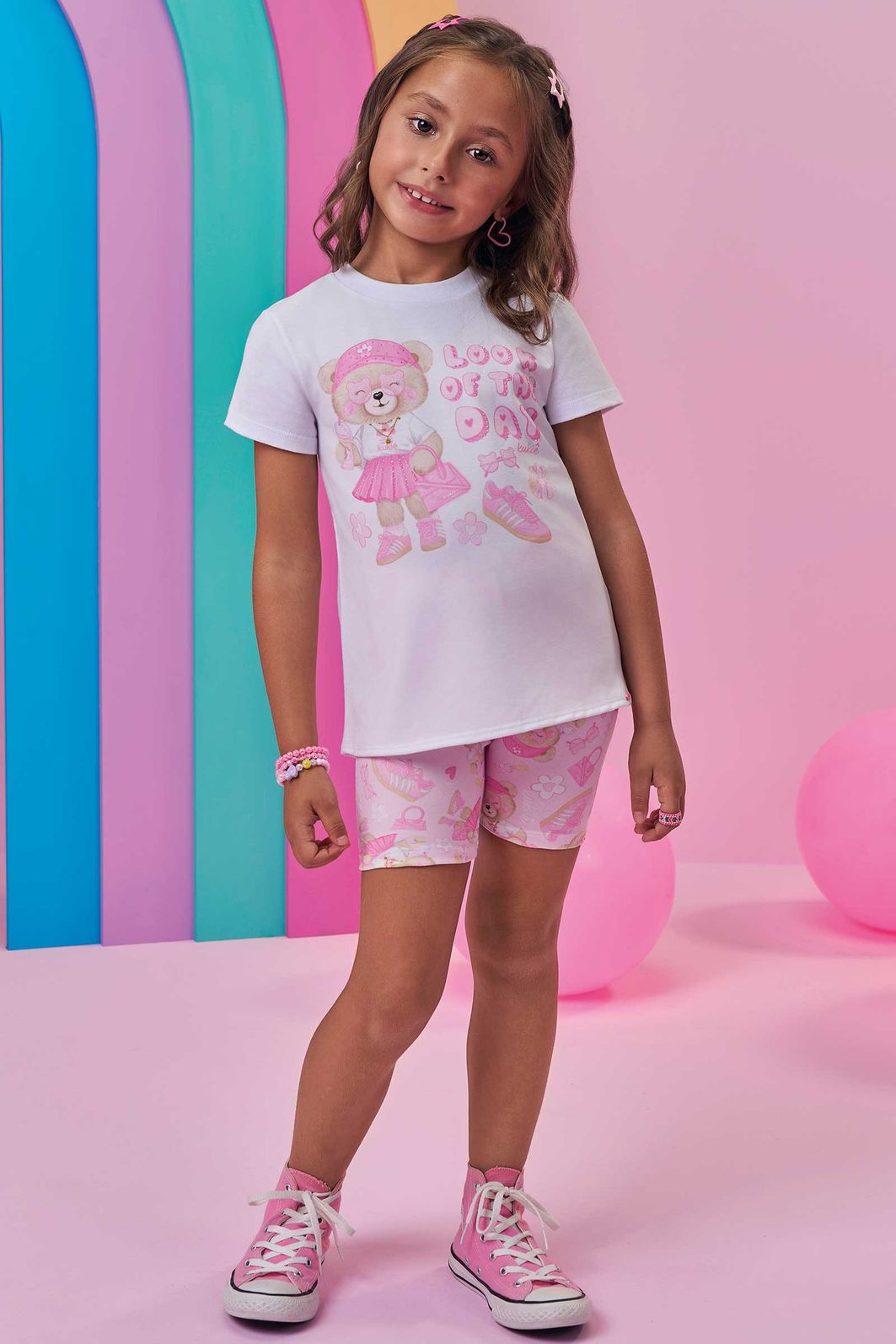 Conjunto de blusa em meia malha e bermuda biker em molecotton 98760 Kukiê Infantil Menina Conjunto de blusa em meia malha e bermuda biker em molecotton 98760 Kukiê Infantil Menina