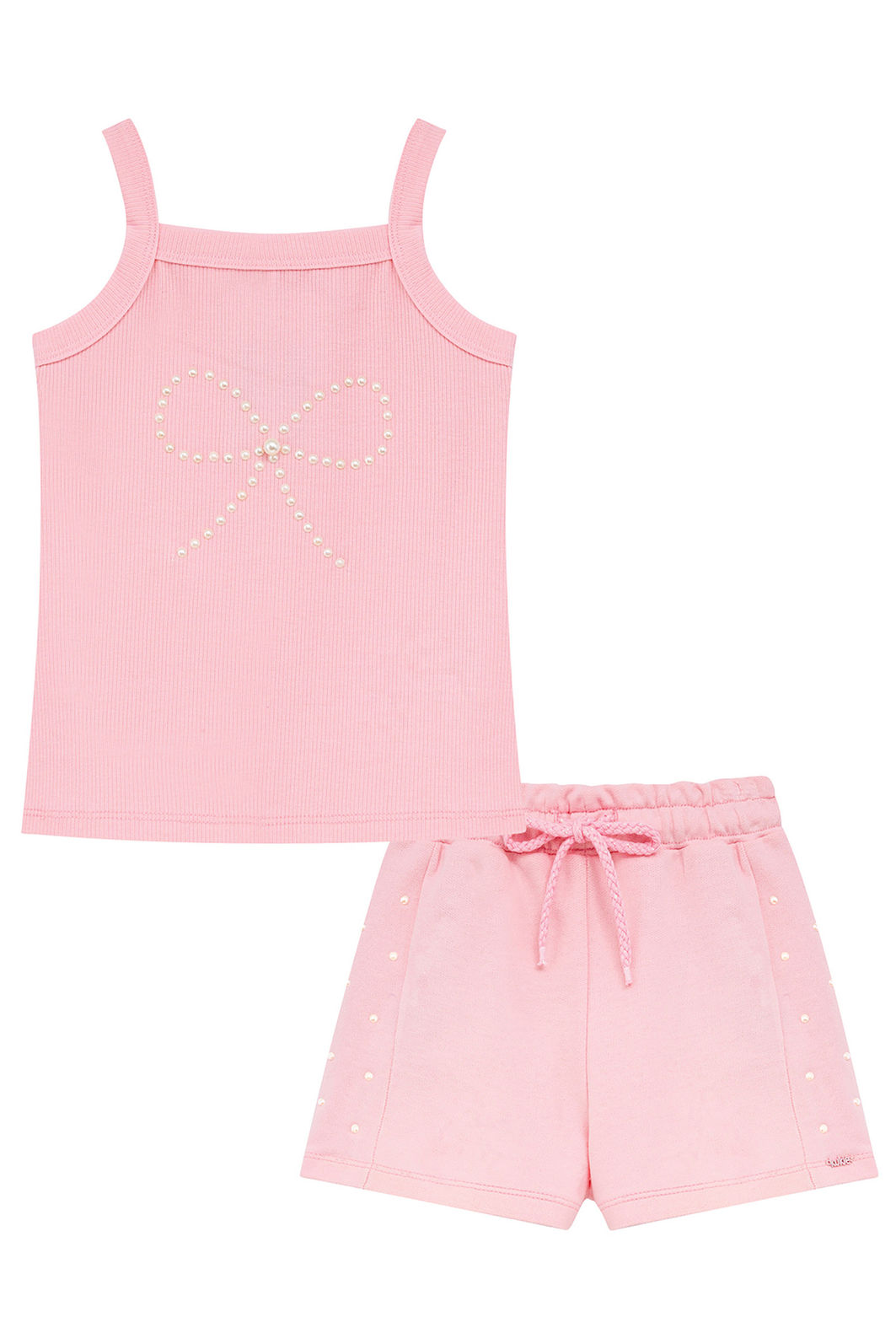 Conjunto de regata em canelado liz e shorts em moletom sem pelúcia 96545 Kukiê Infantil Menina