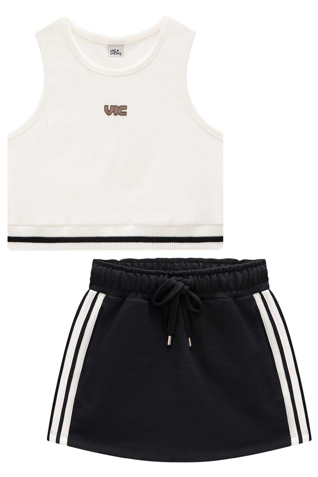 Conjunto de regata em canelado liz e short saia em moletom sem pelúcia 95969 Vic Teen Menina Conjunto de regata em canelado liz e short saia em moletom sem pelúcia 95969 Vic Teen Menina