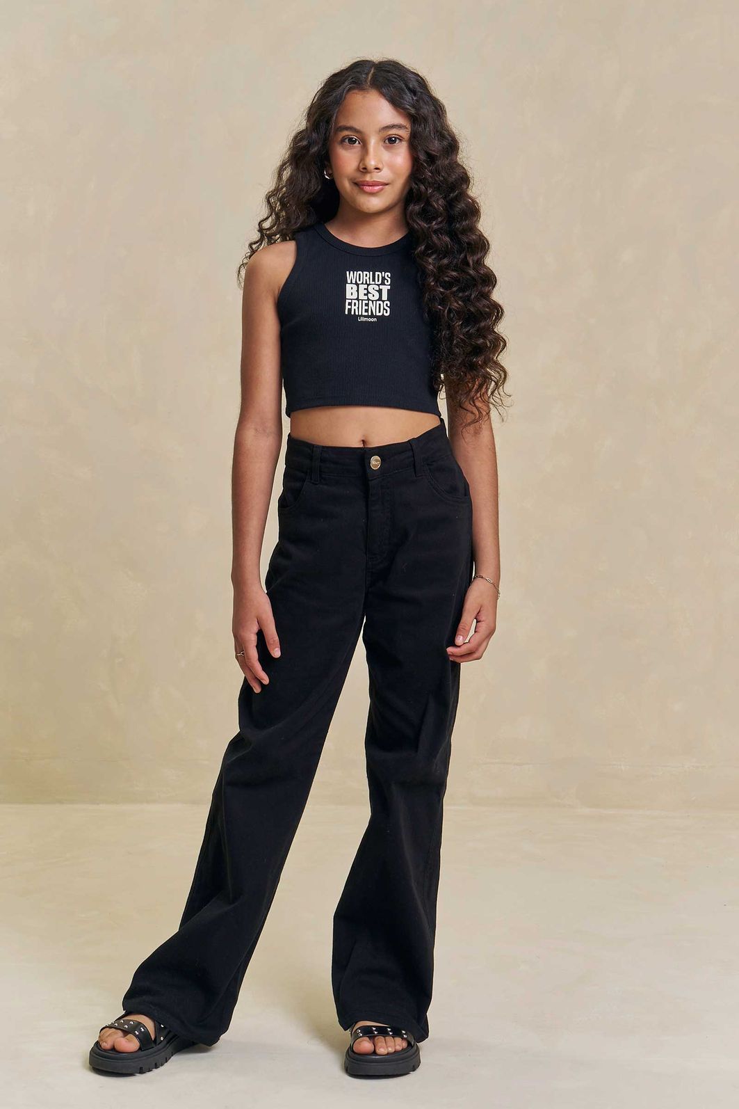 Calça wide leg em sarja com elastano 94409 Lilimoon Teen Menina Calça wide leg em sarja com elastano 94409 Lilimoon Teen Menina