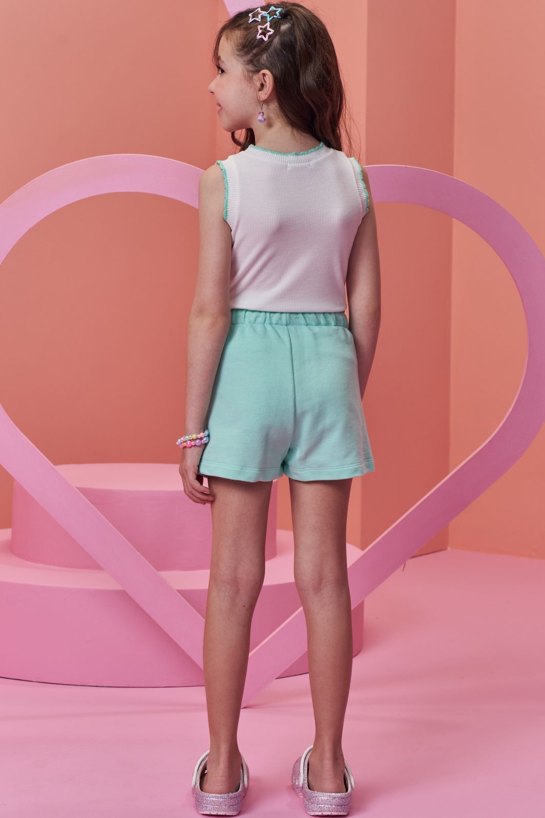 Conjunto de regata em canelado e shorts em moletom sem pelúcia 96320 Infanti Infantil Menina Conjunto de regata em canelado e shorts em moletom sem pelúcia 96320 Infanti Infantil Menina