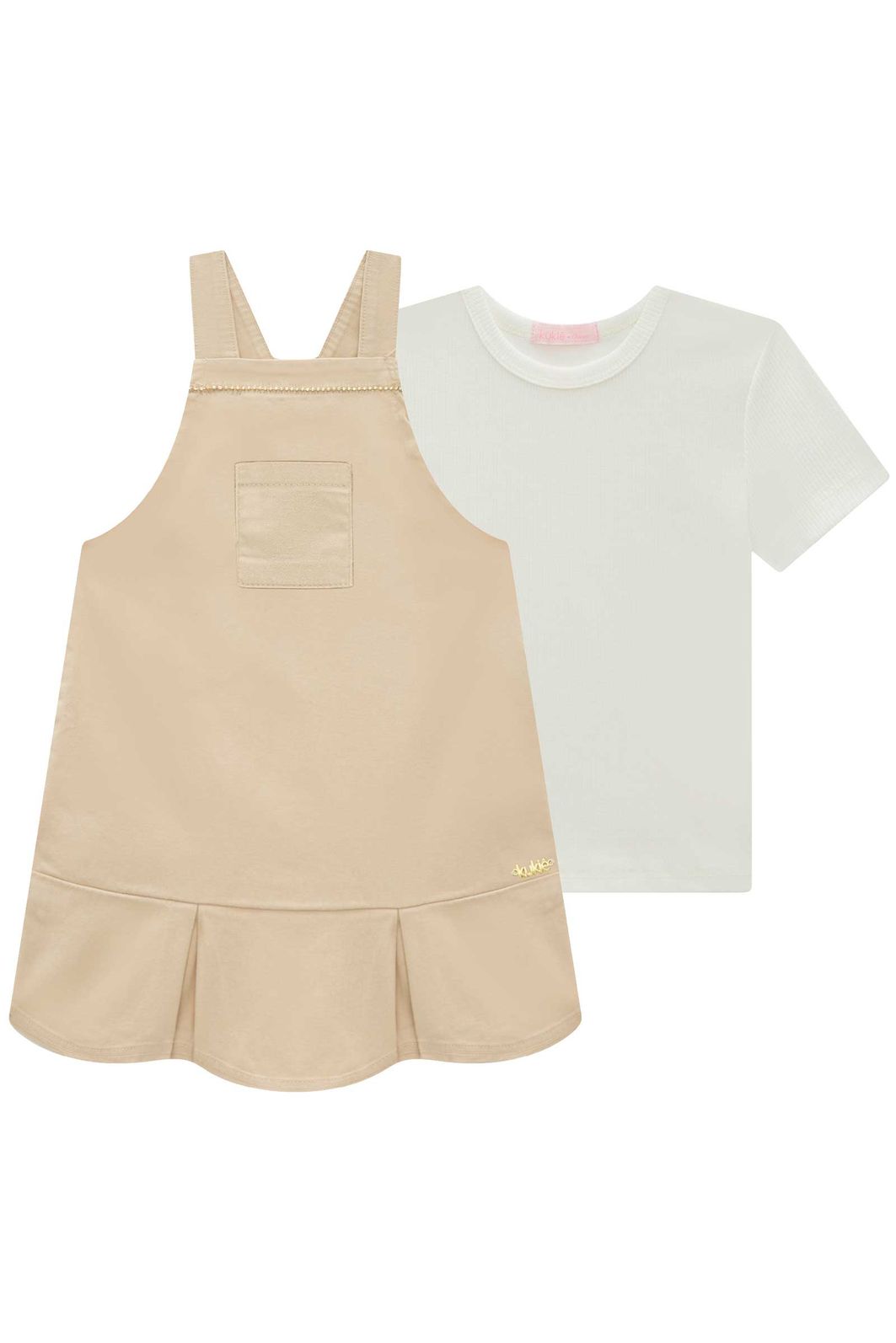 Conjunto de blusa em canelado e salopete em sarja com elastano 99407 Kukiê Infantil Menina Conjunto de blusa em canelado e salopete em sarja com elastano 99407 Kukiê Infantil Menina