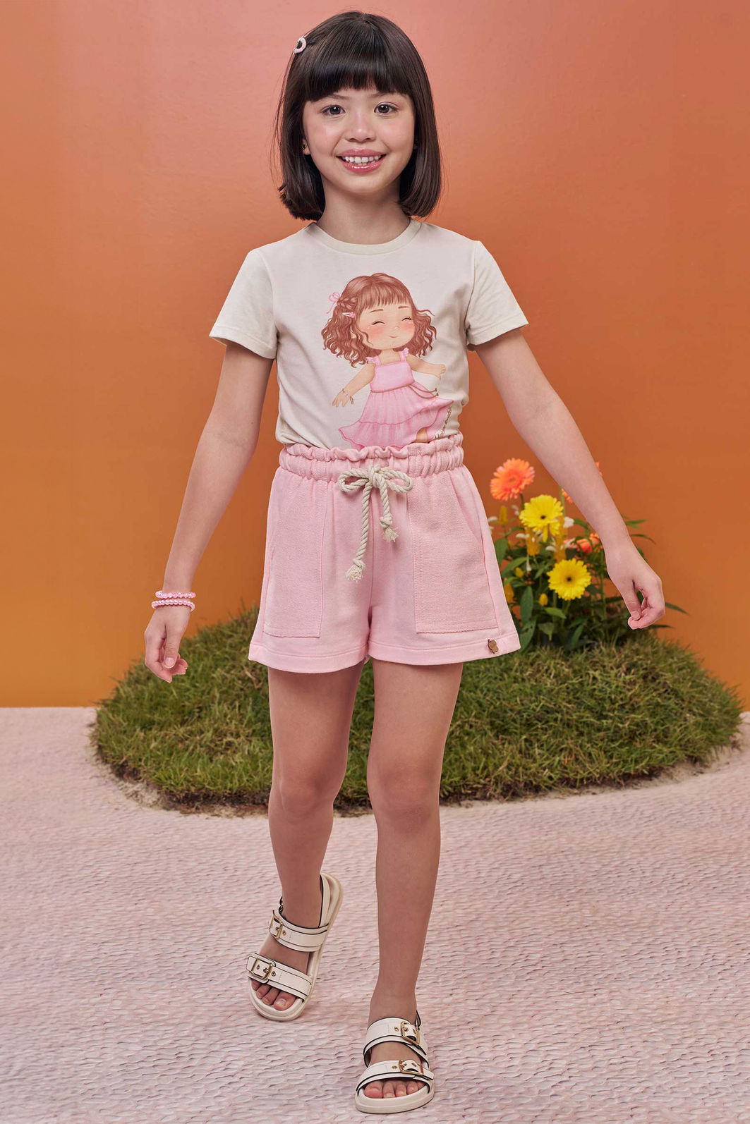 Conjunto de blusa em meia malha e short em moletom sem pelúcia 99598 Kukiê Infantil Menina Conjunto de blusa em meia malha e short em moletom sem pelúcia 99598 Kukiê Infantil Menina
