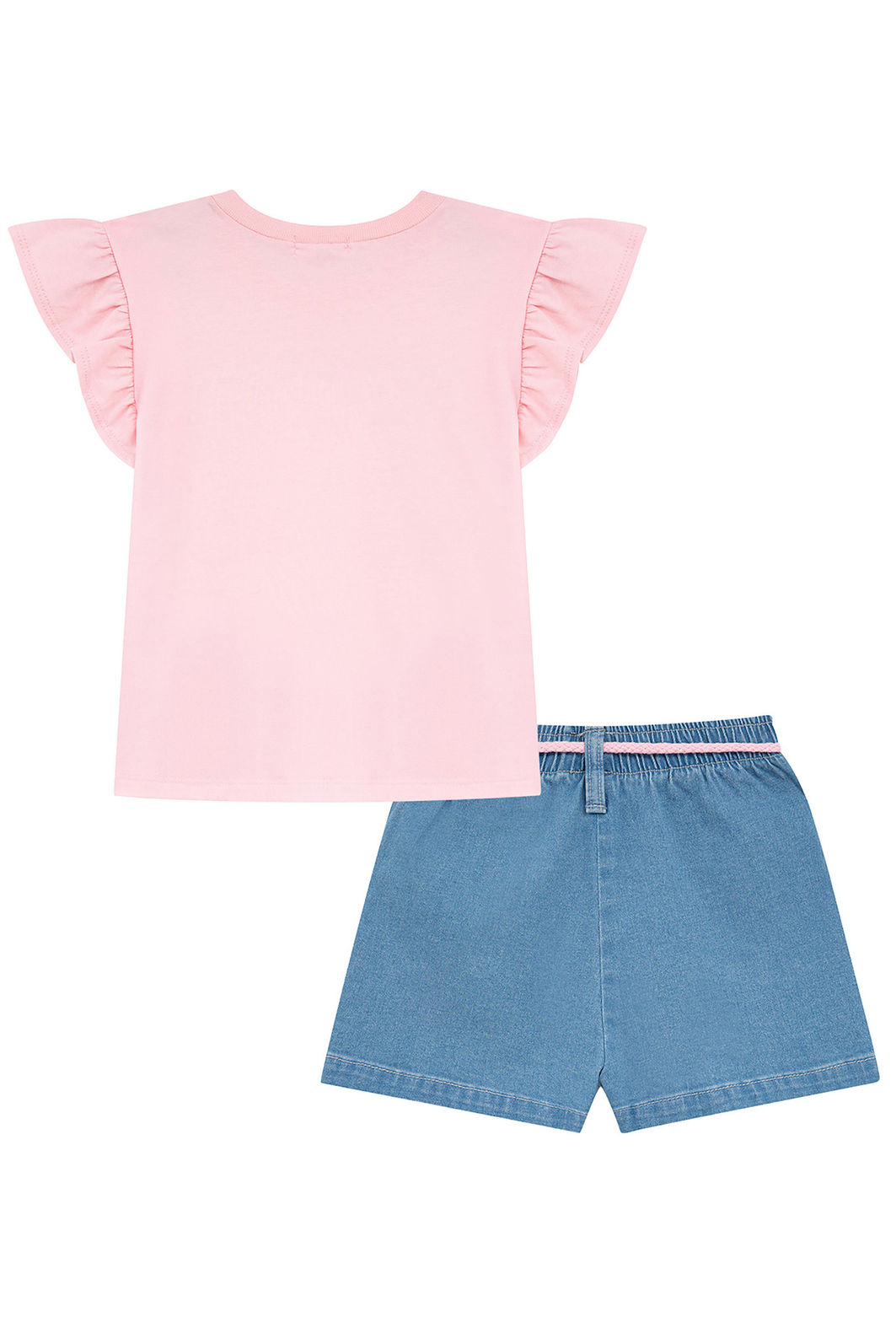 Conjunto de blusa em meia malha e shorts em jeans com elastano 95093 Kukiê Infantil Menina Conjunto de blusa em meia malha e shorts em jeans com elastano 95093 Kukiê Infantil Menina