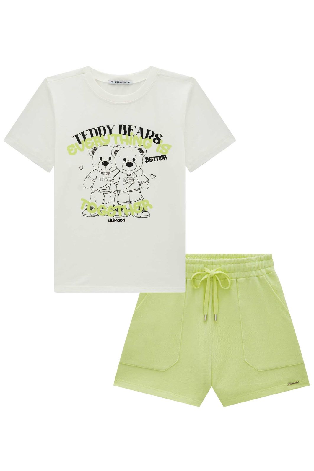 Conjunto de blusa comfy em meia malha e shorts em moletom sem pelúcia 92751 Lilimoon Teen Menina